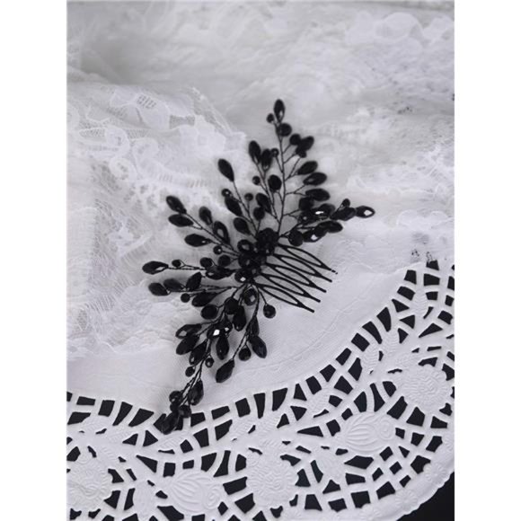 YERTTER Black Crystal Hair Comb Bridal Vintage Beads Headpiece Women Hair Comb